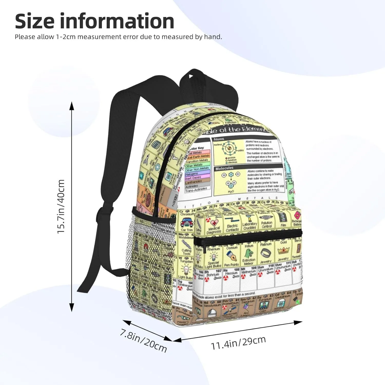 Wurton Periodic Table Of Elements Print Unisex Backpack Trendy,Durable Travel Bag Sports Beach Backpack Lightweight Backpack
