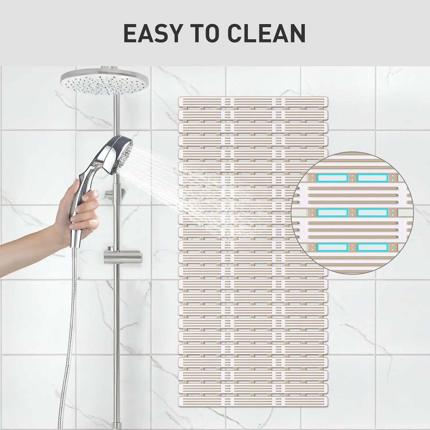XIYUNTE Shower Mat Non Slip Bathtub Mat - 36 x 16 Inch Anti Slip Shower Mat, Anti Slip Bath Mat for Tub Non Slip, Rubber Bath Mat with Suction Cups and Drain Holes, Easy to Cut, Brown