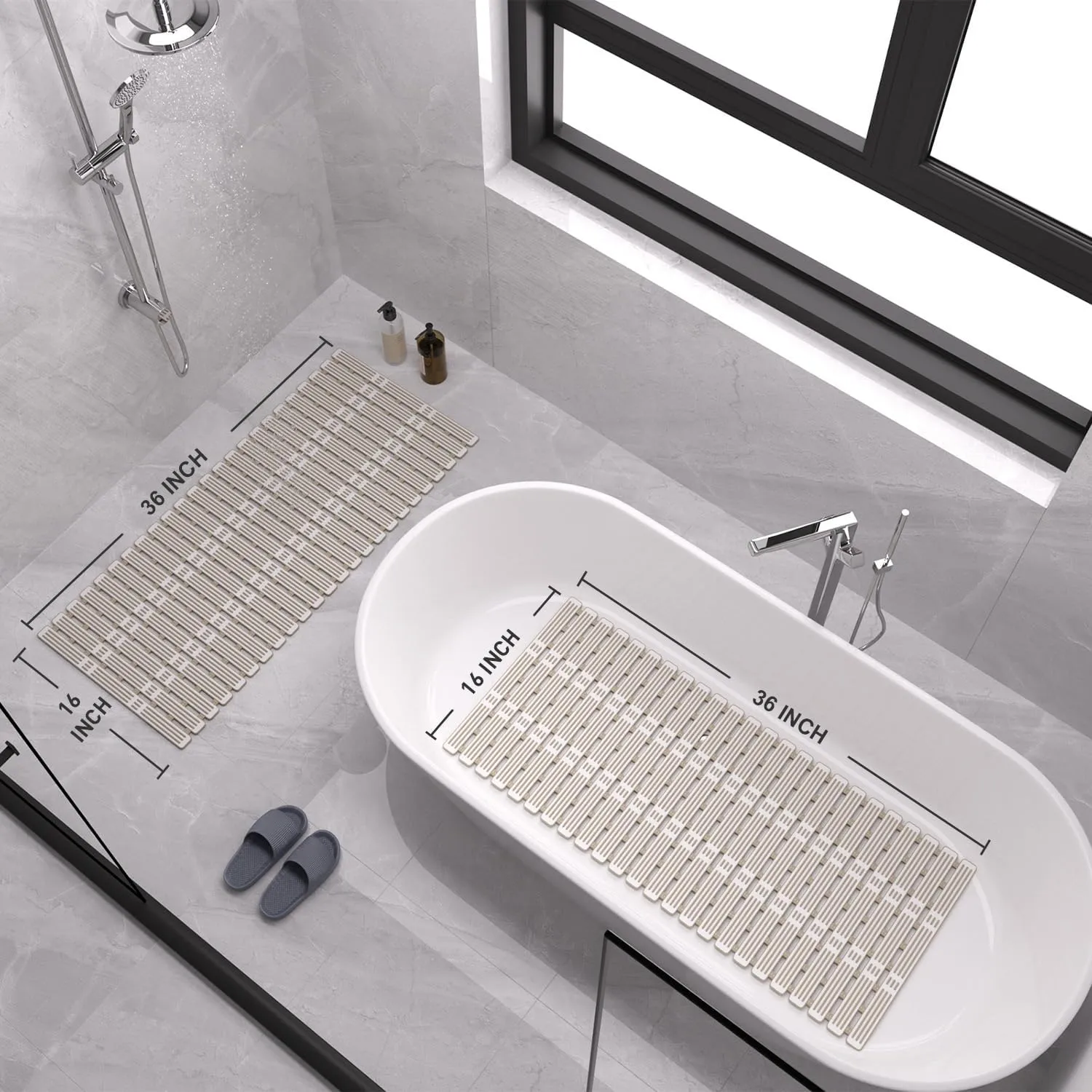 XIYUNTE Shower Mat Non Slip Bathtub Mat - 36 x 16 Inch Anti Slip Shower Mat, Anti Slip Bath Mat for Tub Non Slip, Rubber Bath Mat with Suction Cups and Drain Holes, Easy to Cut, Brown