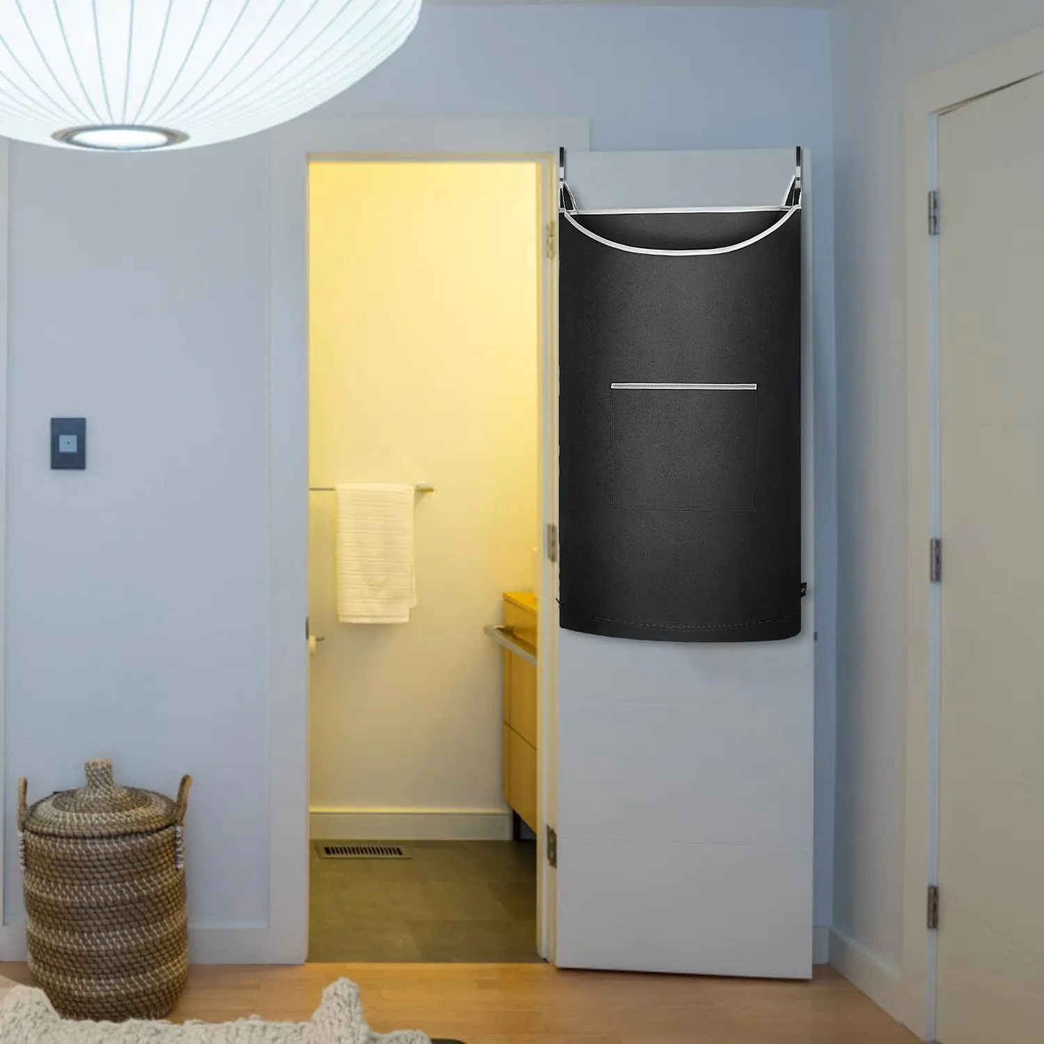 XL Hanging Laundry Hamper, 2PC-Black, Over Door/Wall Mount, Large Capacity, Modern Design, Durable, Waterproof