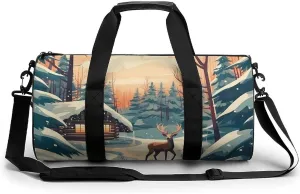 Xmas Deer Cabin Sports Gym Bag Durable Workout Bags Travel Duffel Bags Yoga Exercise Bag for Women Men