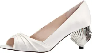 XYD Women Peep Toe Mid Scallop Shape Heel Slip On Pumps Comfortable Walking Dressy Party Event Shoes