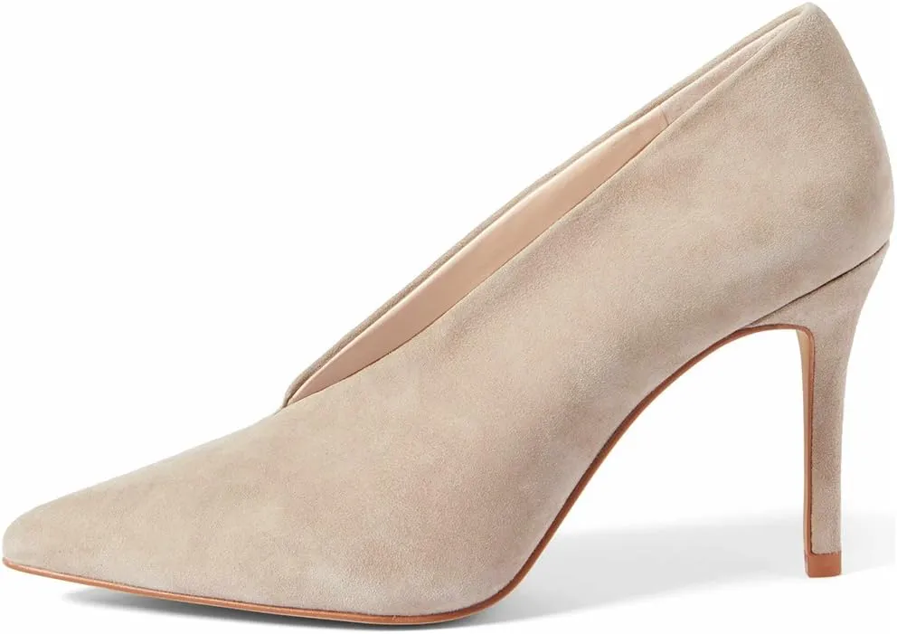 XYD Women's Fashion Suede High Heel Pumps Pointed Toe V Cut Slip On Dress Shoes