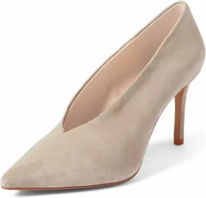 XYD Women's Fashion Suede High Heel Pumps Pointed Toe V Cut Slip On Dress Shoes