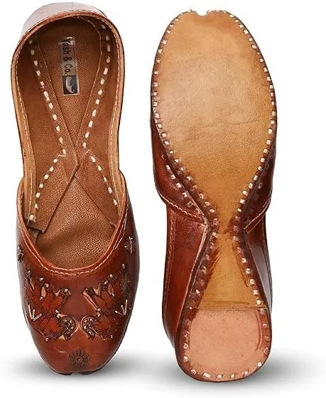 YASH & CO. Pure Leather Hand Crafted Bellies| Rajasthani Jutti, Mojari| Latest Collection Comfortable Stylish Slip on Bellies & Ballerina for Women & Girls/Ethnic Bellies Footwear
