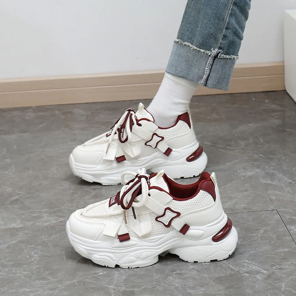YAXE Women’s Platform Low Top Lace-up Chunky Walking Sneaker
