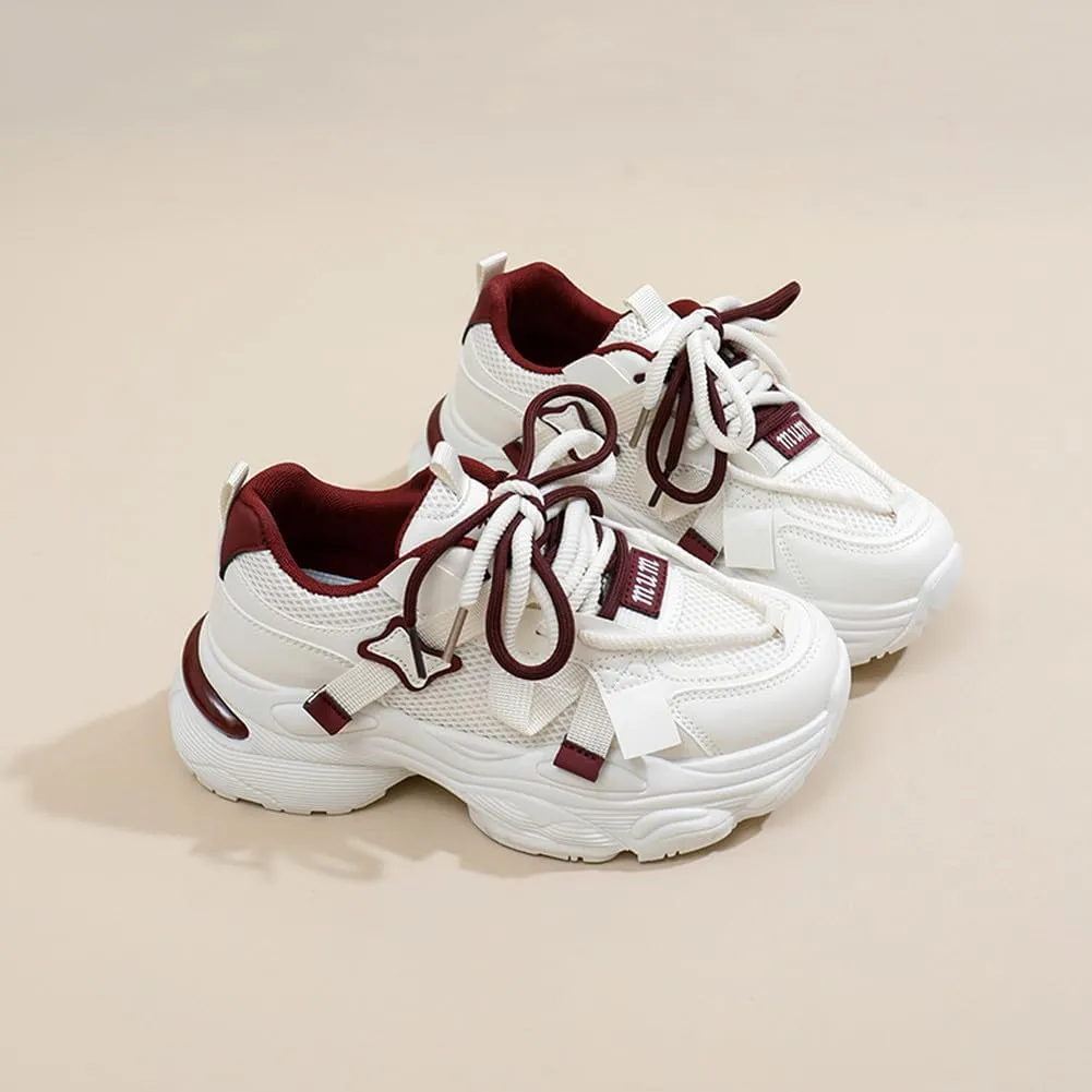 YAXE Women’s Platform Low Top Lace-up Chunky Walking Sneaker
