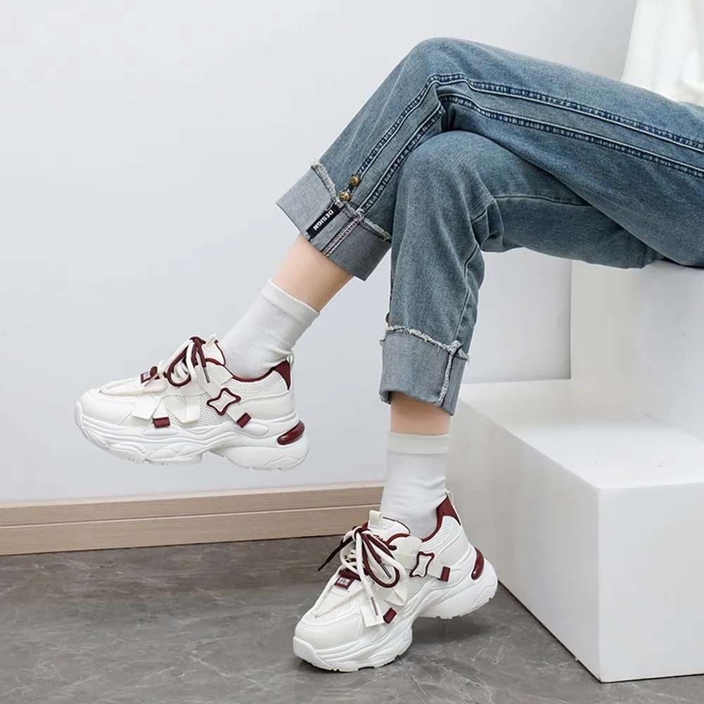 YAXE Women’s Platform Low Top Lace-up Chunky Walking Sneaker