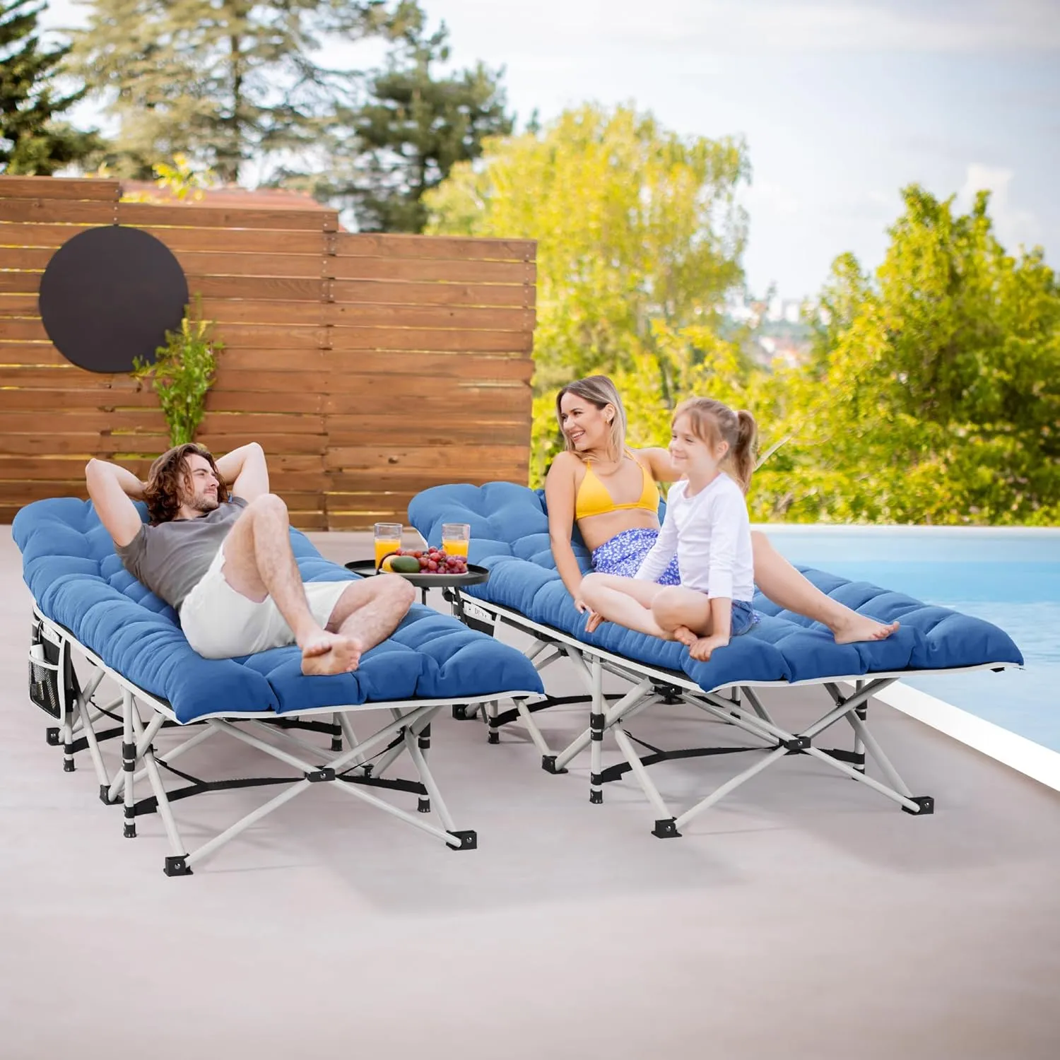 YITAHOME 2 Pcs Camping Cots w/Mattress Portable Lounge Chair Outdoor Folding Cot Heavy Duty 575 LB Capacity 1200D Oxford w/Carry Bag Travel Camp Bed for Camping, Office, Traveling, Navy Blue