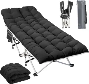 YITAHOME Camping Cots w/Mattress Portable Lounge Chair Outdoor Folding Cot Heavy Duty 575LB Capacity 1200D Oxford w/Carry Bag Travel Camp Bed for Camping, Office, Traveling, Black