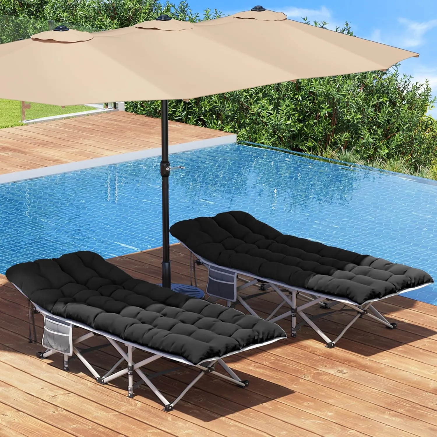 YITAHOME Camping Cots w/Mattress Portable Lounge Chair Outdoor Folding Cot Heavy Duty 575LB Capacity 1200D Oxford w/Carry Bag Travel Camp Bed for Camping, Office, Traveling, Black