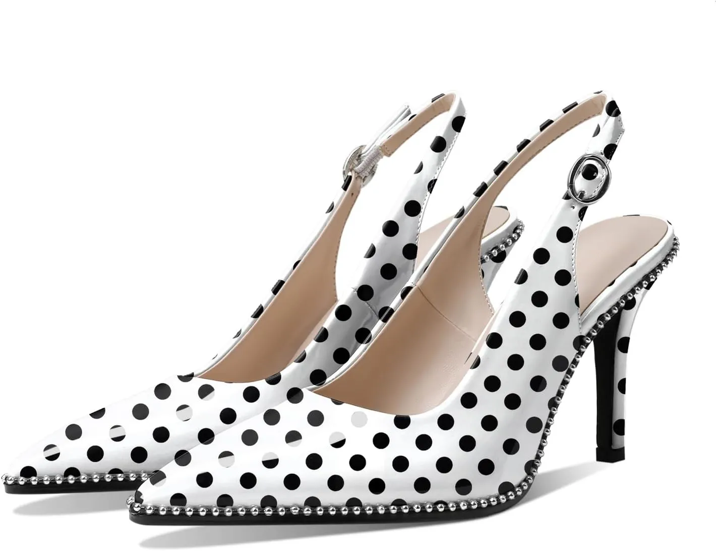 Zamikoo Women Beaded Pumps High Heel Slingback Pointed Toe Slip On 3.5 Inch Stilettos Ankle Strap Adjustable Buckle Patent Leather US Size 5 -Size 13
