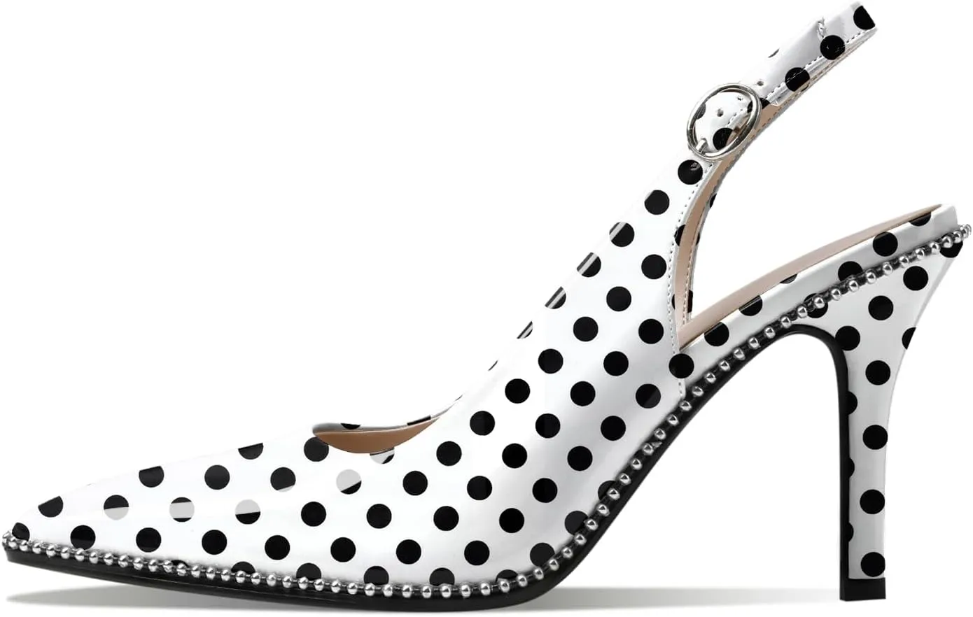 Zamikoo Women Beaded Pumps High Heel Slingback Pointed Toe Slip On 3.5 Inch Stilettos Ankle Strap Adjustable Buckle Patent Leather US Size 5 -Size 13