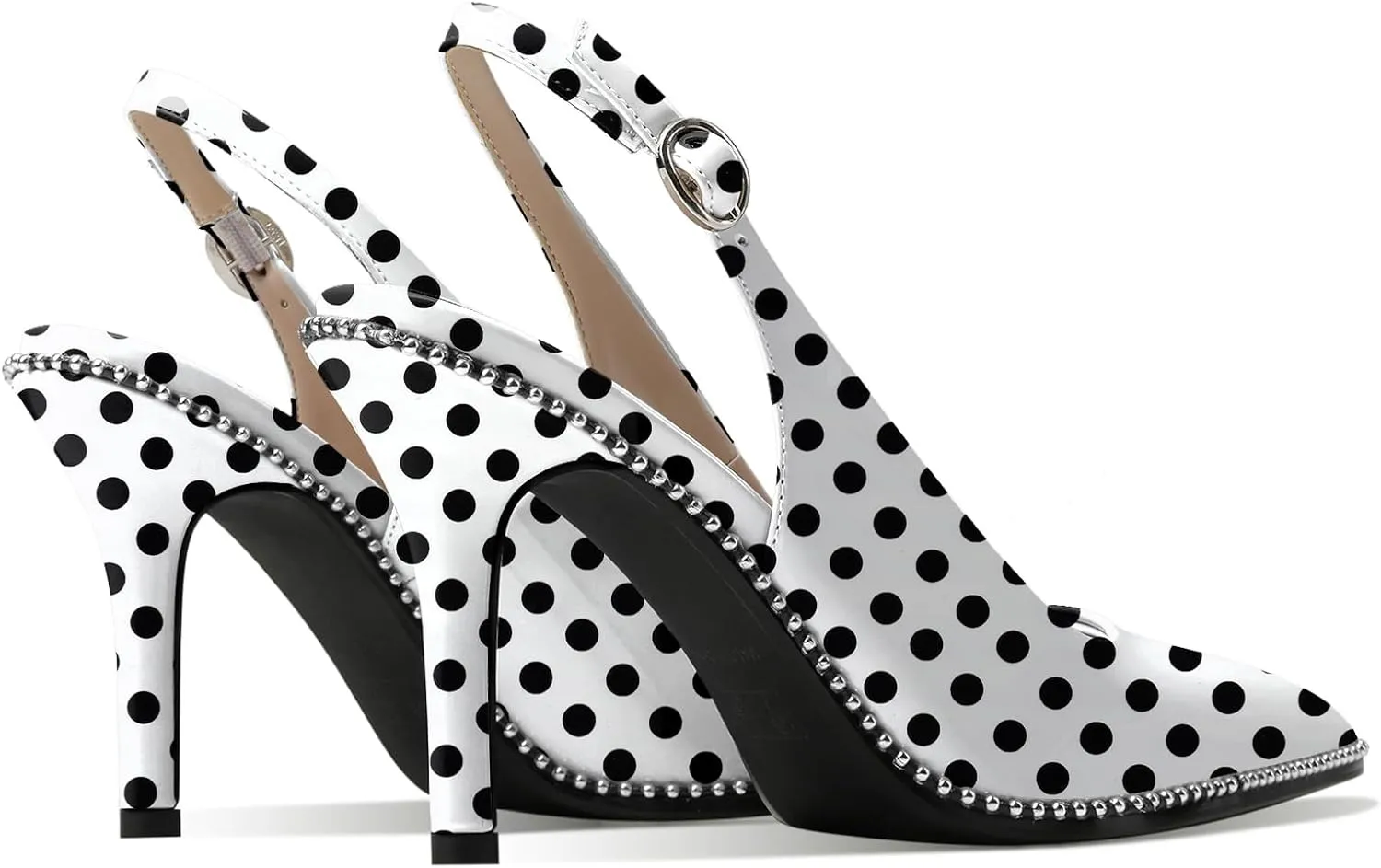 Zamikoo Women Beaded Pumps High Heel Slingback Pointed Toe Slip On 3.5 Inch Stilettos Ankle Strap Adjustable Buckle Patent Leather US Size 5 -Size 13